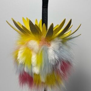 Fluffy Rex Rabbit and Fox Flower Keychain- Yellow